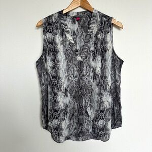 Vince Camuto Sleeveless Snake Print Blouse ~ Large ~ V-Neck Gray Black Polyester